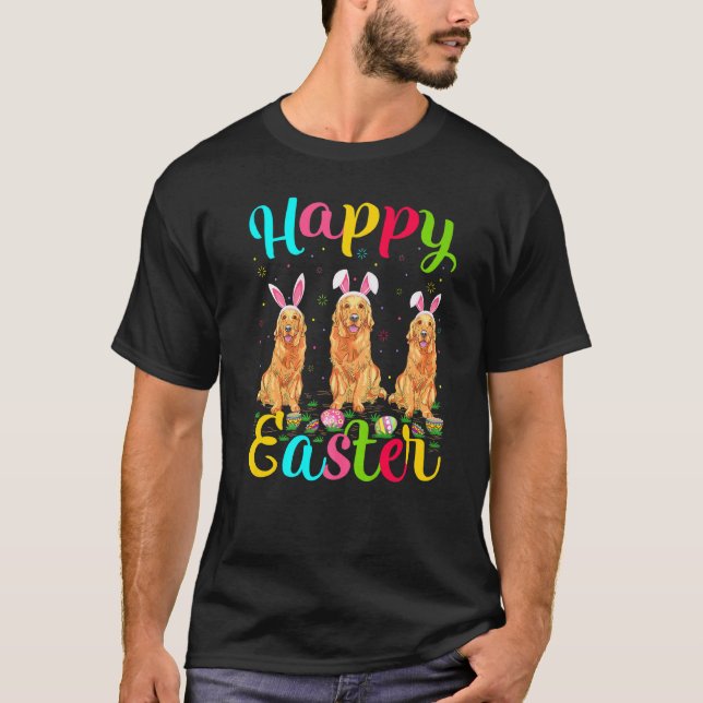Funny Easter Egg Bunny Golden Retriever Dog Happy  T-Shirt (Front)