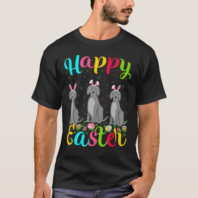 Funny Easter Egg Bunny Weimaraner Dog Happy Easter T-Shirt (Front)