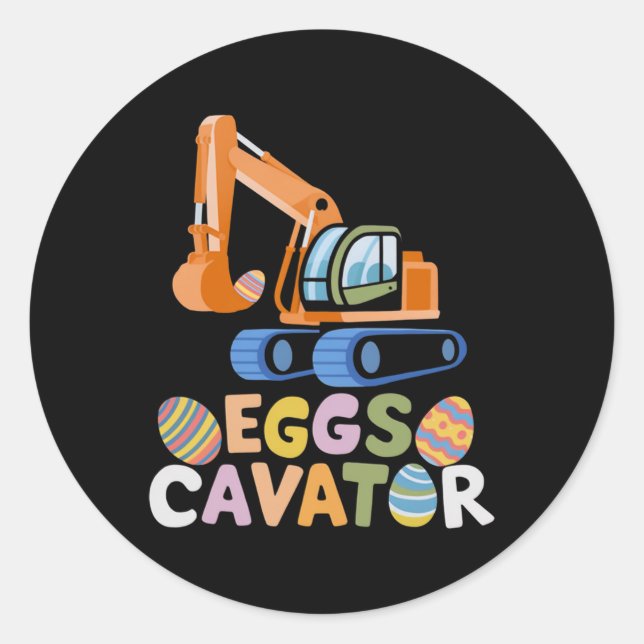 Funny Easter Egg Hunt With Trucks And Construction Classic Round Sticker (Front)