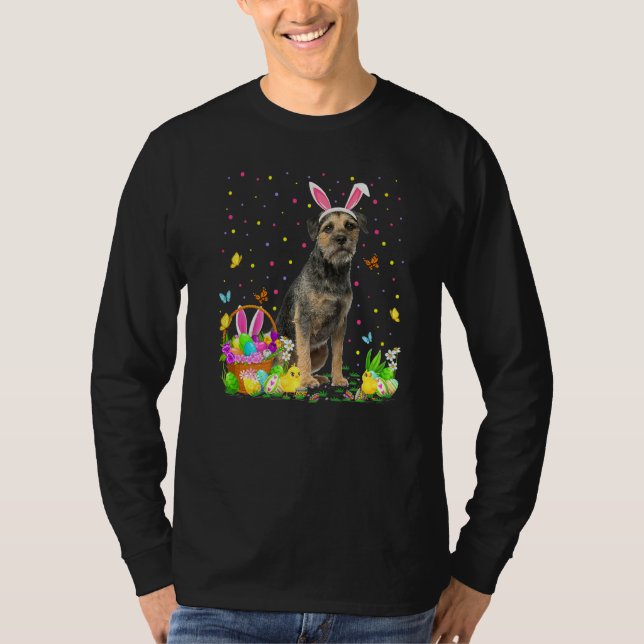 Funny Easter Egg Hunting Border Terrier Dog Easter T-Shirt (Front)