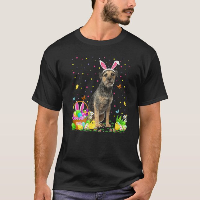 Funny Easter Egg Hunting Border Terrier Dog Easter T-Shirt (Front)