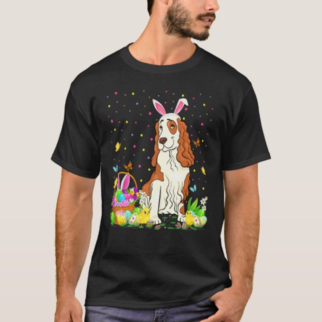 Funny Easter Egg Hunting Cocker Spaniel Dog Easter T-Shirt (Front)