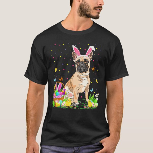 Funny Easter Egg Hunting French Bulldog Easter Sun T-Shirt (Front)