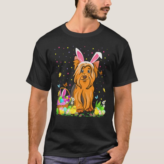 Funny Easter Egg Hunting Yorkshire Terrier Dog Eas T-Shirt (Front)