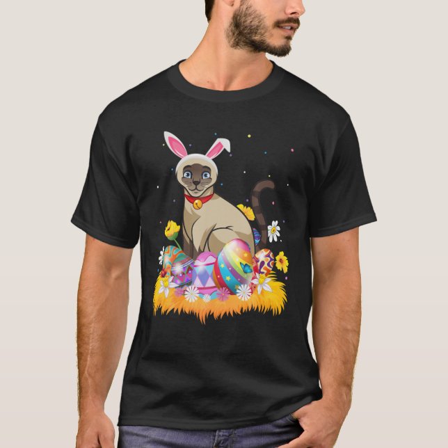 Funny Easter Egg Lover Cute Siamese Cat Easter Sun T-Shirt (Front)