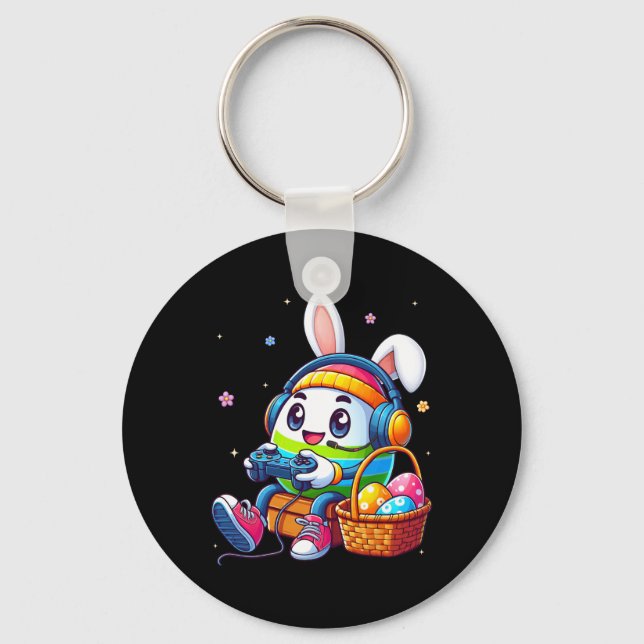 Funny Easter Egg Playing Video Game For Gamer Boys Key Ring (Front)