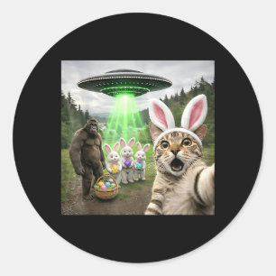 Funny Easter Eggs Alien UFO Cat Selfie Bunny Squad Classic Round Sticker