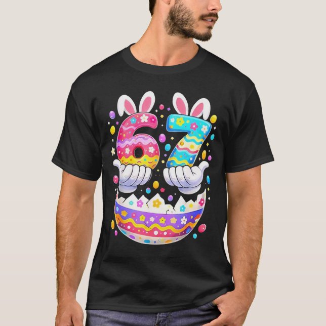 Funny Easter Eggs Six Seven 67 Bunny 67 Meme Boys  T-Shirt (Front)