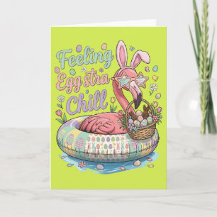 Funny Easter Flamingo Feeling Eggstra Chill Cute Holiday Card