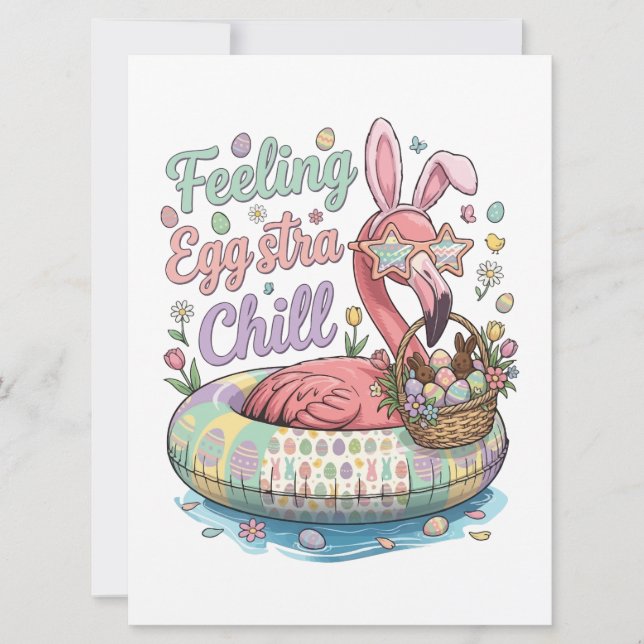 Funny Easter Flamingo Feeling Eggstra Chill Cute Holiday Card (Front)