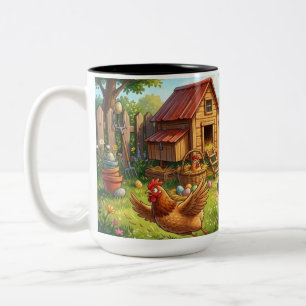 Funny Easter Hen Chase Two-Tone Coffee Mug