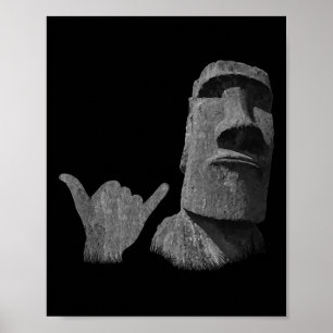 Funny Easter Island Rapa Nui Moai Statue Surfer Sh Poster