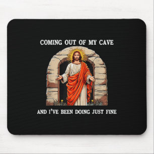 Funny Easter Jesus Coming Out Of My Cave Retro Hum Mouse Pad