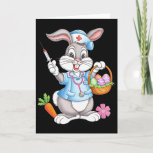 Funny Easter Nurse Stethoscope Bunny Scrub Top Rab Card