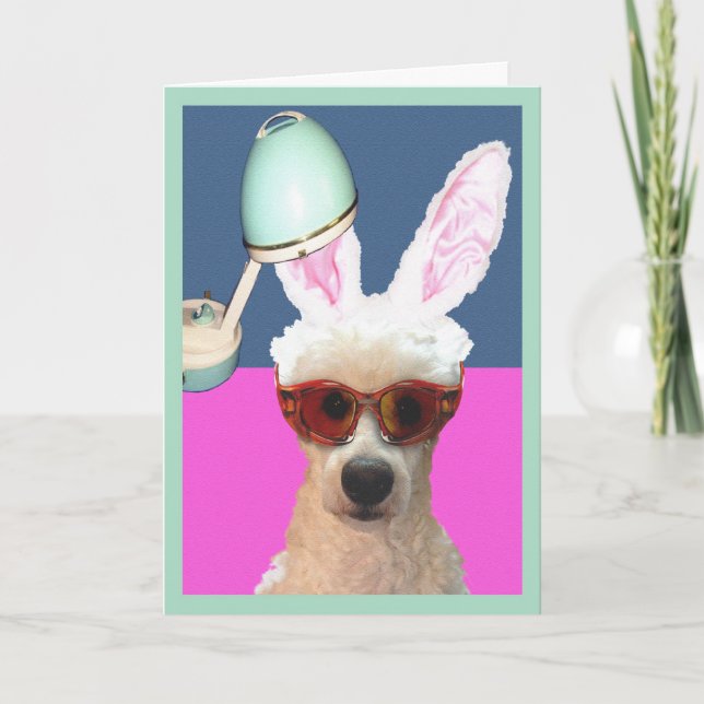 Funny Easter Poodle Glamming It Up Holiday Card (Front)