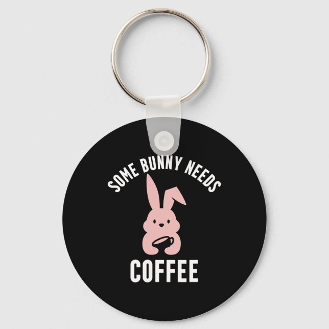 Funny Easter Pun, Cute Bunny Coffee Lover  Key Ring (Front)