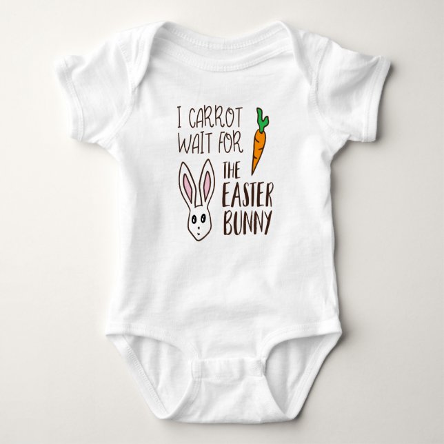 Funny Easter Quote Carrot Wait Bunny Saying Humour Baby Bodysuit (Front)