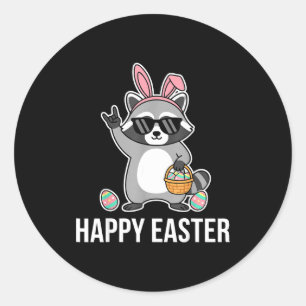 Funny easter racoon costume toddler egg hunt classic round sticker