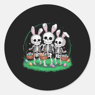 Funny Easter Skeleton Holding Egg Bysket With Bunn Classic Round Sticker