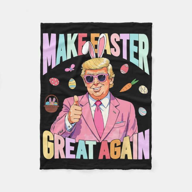 Funny Easter Trum Bunny Make Easter Great Again  Fleece Blanket (Front)