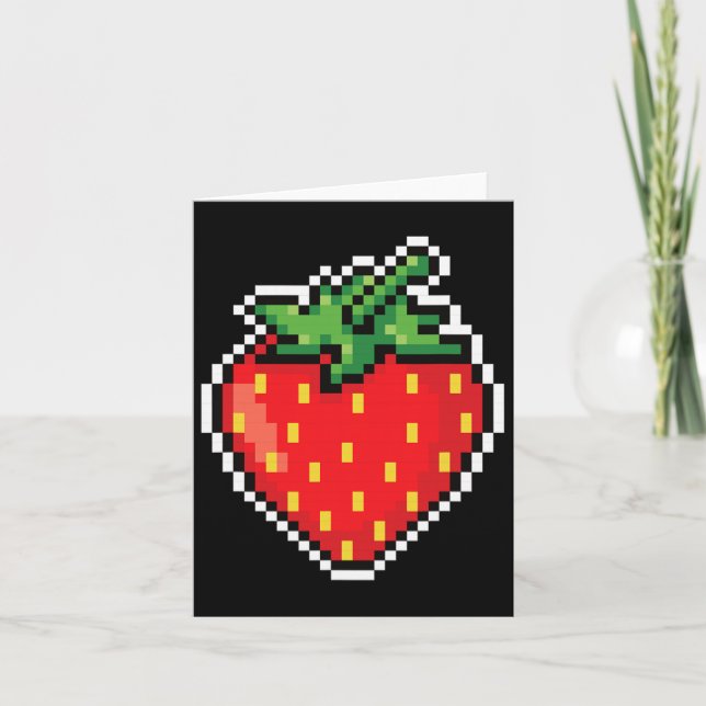 Funny Easy Halloween Costume Pixel Strawberry 80s  Card (Front)