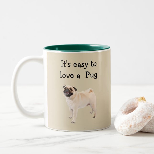 Funny Easy To Love A Pug Dog Two-Tone Coffee Mug (With Donut)