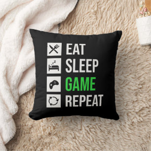 Funny eat sleep game repeat word art Gamer Cushion