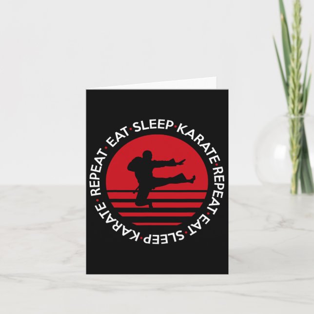 Funny Eat Sleep Karate Repeat  Card (Front)