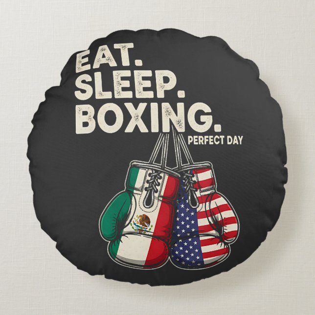 funny eat sleep repeat boxing round cushion (Front)