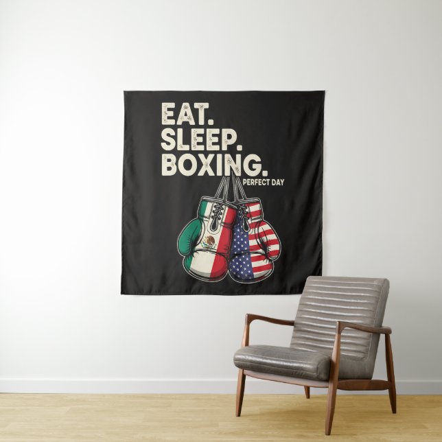 Funny Eat Sleep Repeat Boxing Tapestry (In Situ)