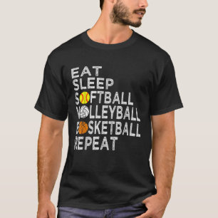 Funny Eat Sleep Softball Volleyball Basketball Boy T-Shirt