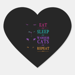 Funny Eat Sleep Warrior Cats Repeat Funny Cat Warr Heart Sticker