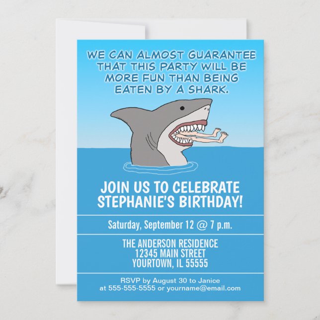 Funny Eaten By a Shark Birthday Party Invitation (Front)