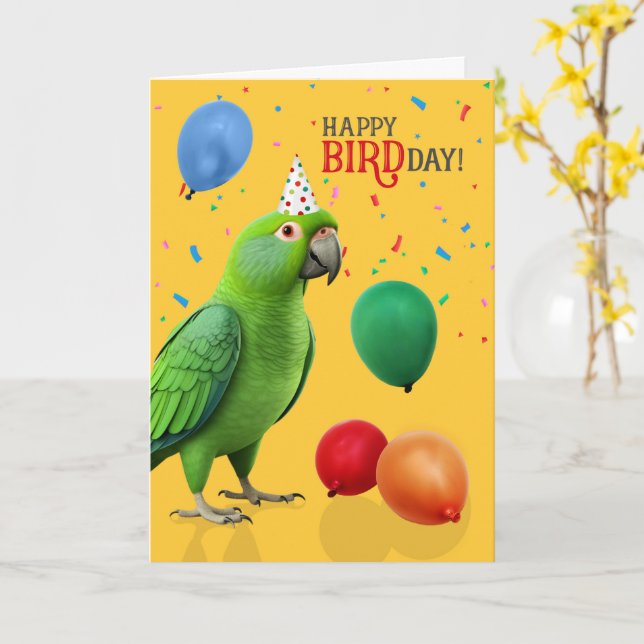 Funny Eclectus Parrot Birthday Humor Card (Yellow Flower)
