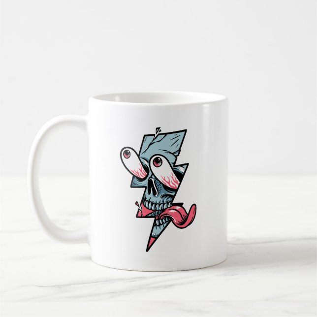 Funny Edgy Skull Face And Lightning Shape Coffee Mug (Left)