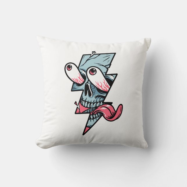 Funny Edgy Skull Face And Lightning Shape Cushion (Front)