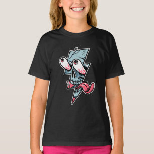 Funny Edgy Skull Face And Lightning Shape T-Shirt