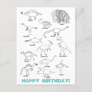Funny Educational Dinosaur Kids Colouring Birthday Postcard