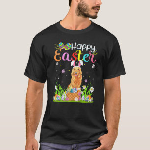 Funny Egg Hunting Bunny Golden Retriever Dog Happy T-Shirt
