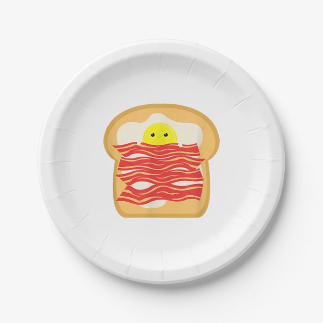 Funny Egg In A Bacon Toast Bed T-Shirt - Food Brea Paper Plate (Front)