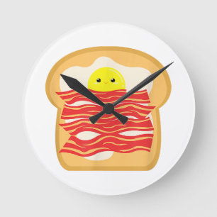 Funny Egg In A Bacon Toast Bed T-Shirt - Food Brea Round Clock