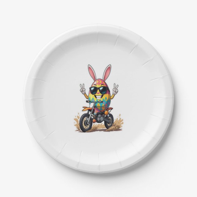 Funny Egg Motorbike Paper Plate (Front)