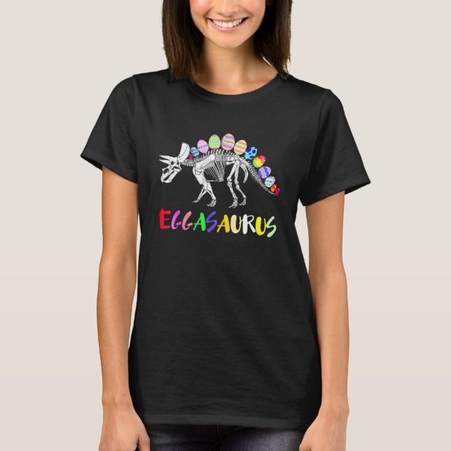 Funny Eggasaurus Stegosaurus Egg Dinosaur Happy Ea T-Shirt (Front)