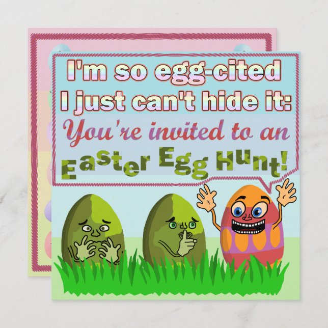 Funny Eggcited Easter Egg Hunt Party Invitation (Front/Back)