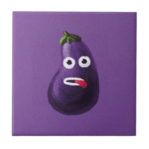 Funny Eggplant Cartoon Character Cute Vegetable Ceramic Tile