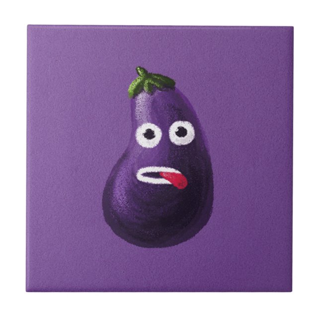 Funny Eggplant Cartoon Character Cute Vegetable Ceramic Tile (Front)