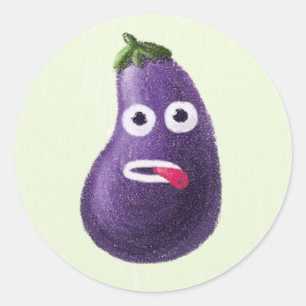 Funny Eggplant Cartoon Character Cute Vegetable Classic Round Sticker