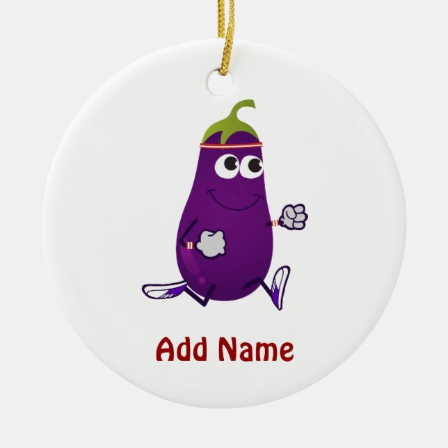 Funny Eggplant Runner Ceramic Tree Decoration (Front)