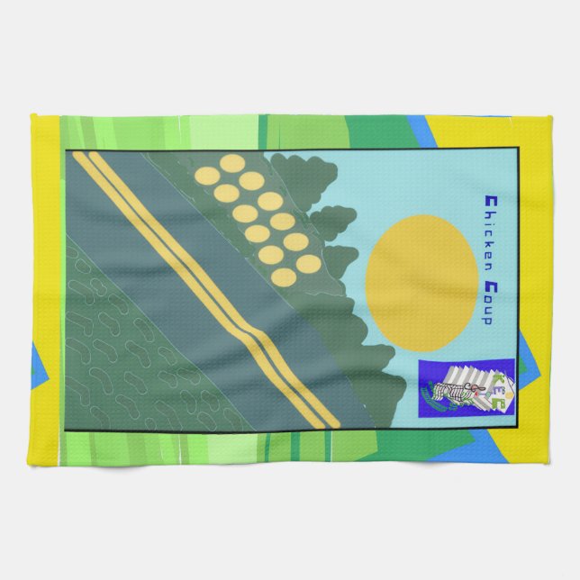 Funny Eggs Crossing the Road Tea Towel (Horizontal)
