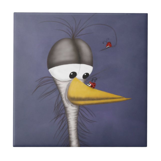 Funny Egret Cartoon Ceramic Tile (Front)